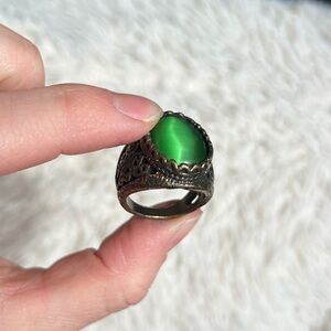 Heavy Brass & Green Ring